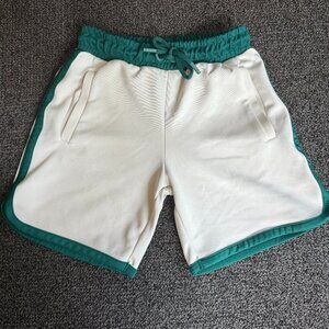 Zara Contrast Trim Shorts Cream and Green Size Small